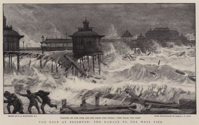 La tempesta a Brighton, i danni al West Pier da Charles J. Staniland